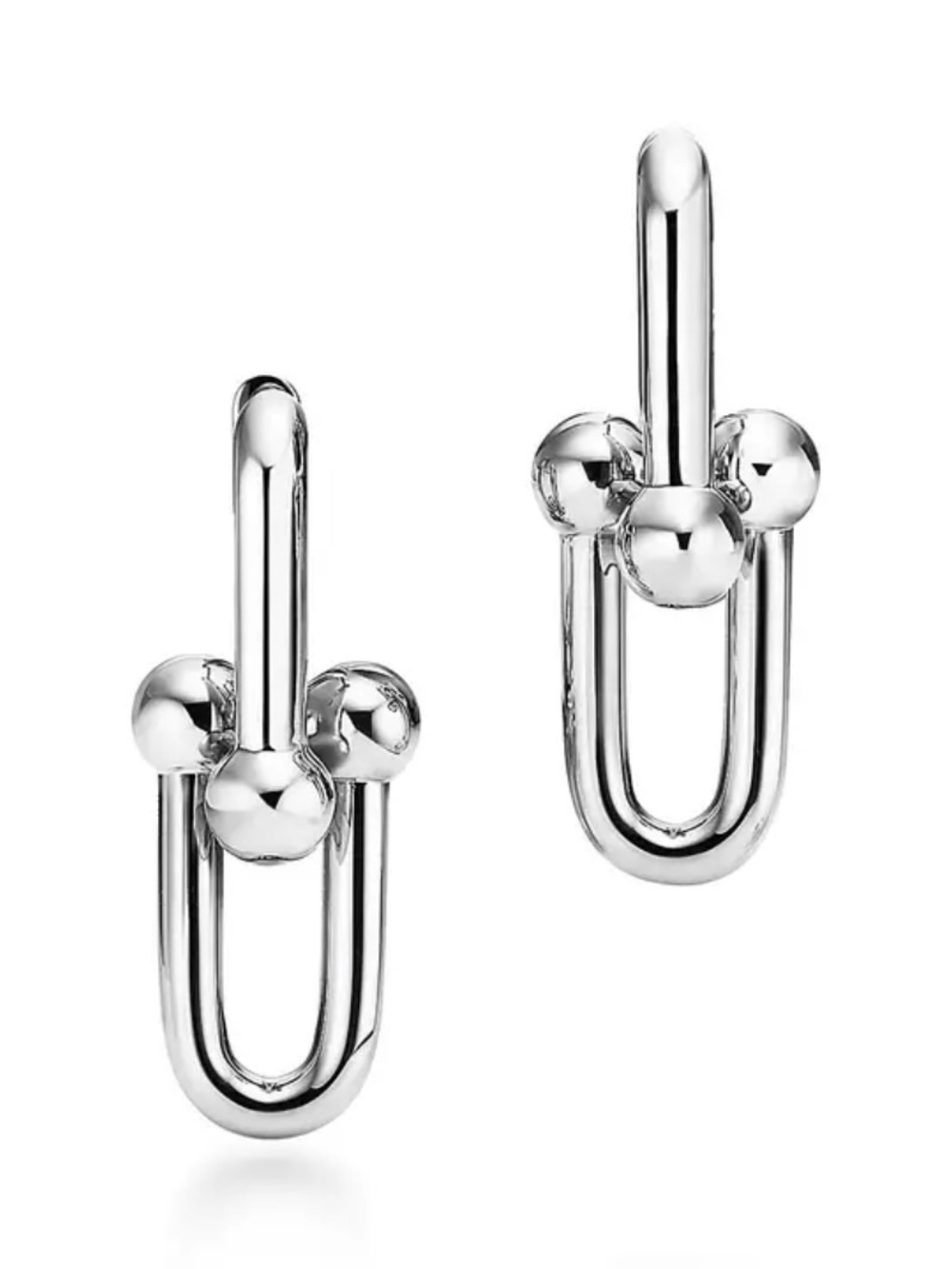 Silver Link Drop Earrings - Modern Ball Detail